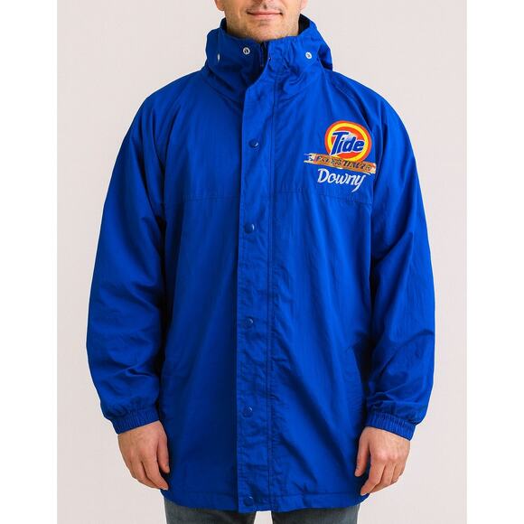 Tide Downy Jacket Blue Nylon Embroidered Full Zip Shell Windbreaker Men's XL - Picture 1 of 15
